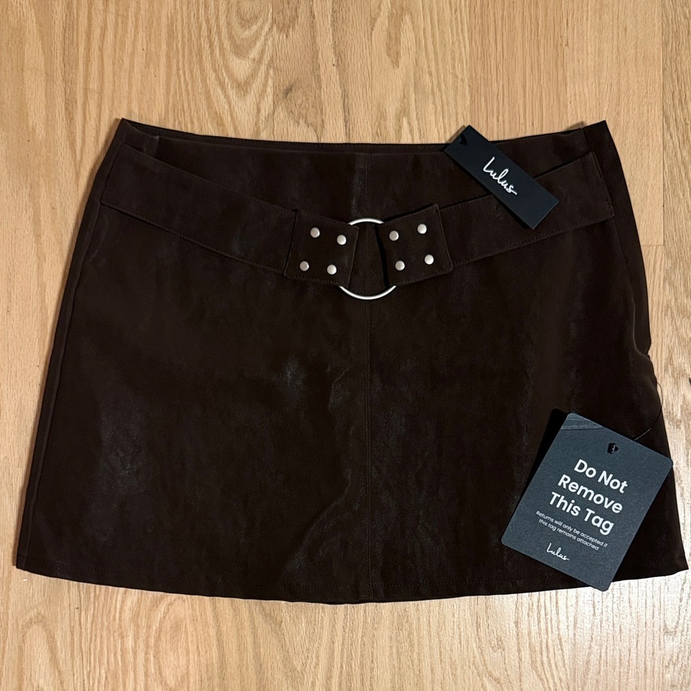 Lulu's Dark Brown Suede Mini Skirt with Belt